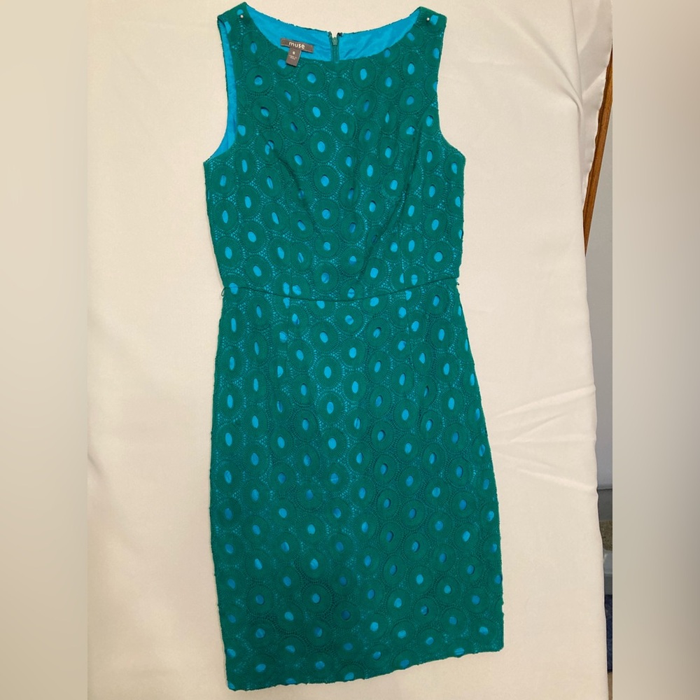 Muse Teal Patterned Midi Dress